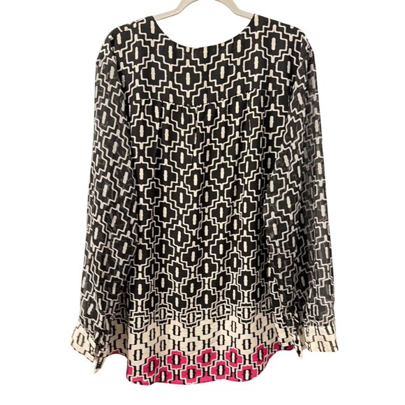 Cato Womens Geometric Print Long Sleeve Blouse Sz 26/28W Polyester Black/White/P - Picture 10 of 12